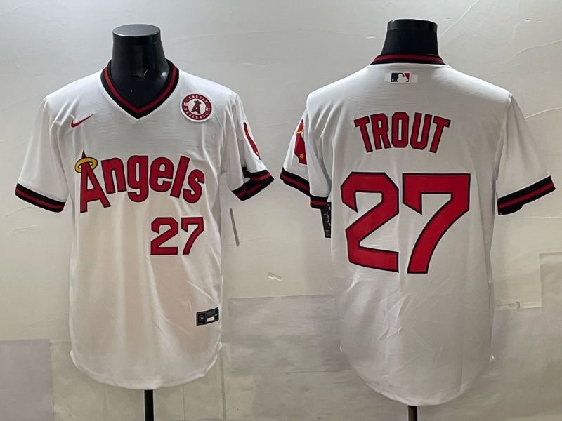 Men Los Angeles Angels #27 Trout White Throwback Nike MLB 2025 Jersey 03->los angeles angels->MLB Jersey